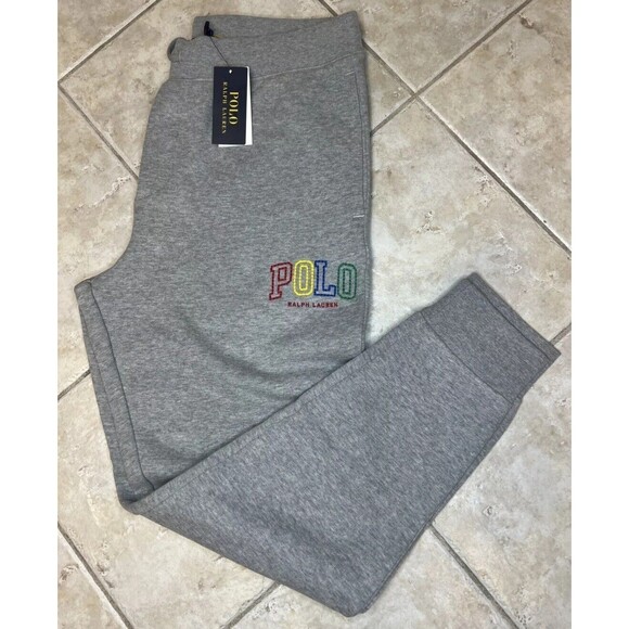 New  $148 POLO RALPH LAUREN FLEECE JOGGERS PANTS LOGO GREY Men's Size LARGE - Picture 5 of 10